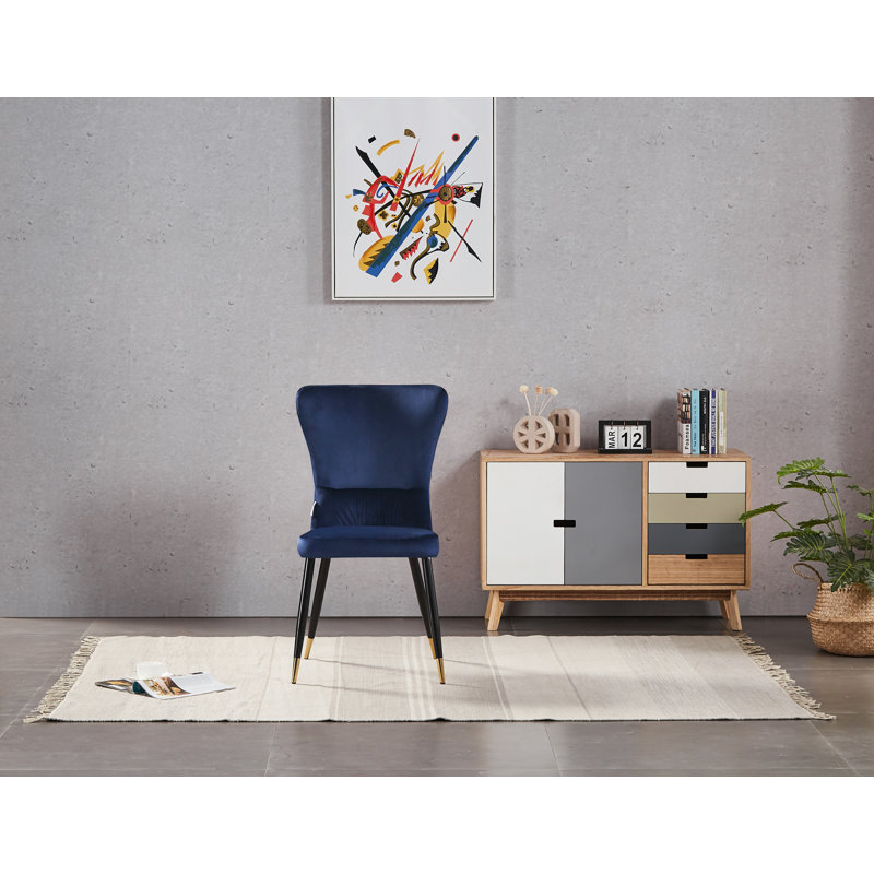 Hartshorne Upholstered Dining Chair, 1, Blue, Black/Gold
