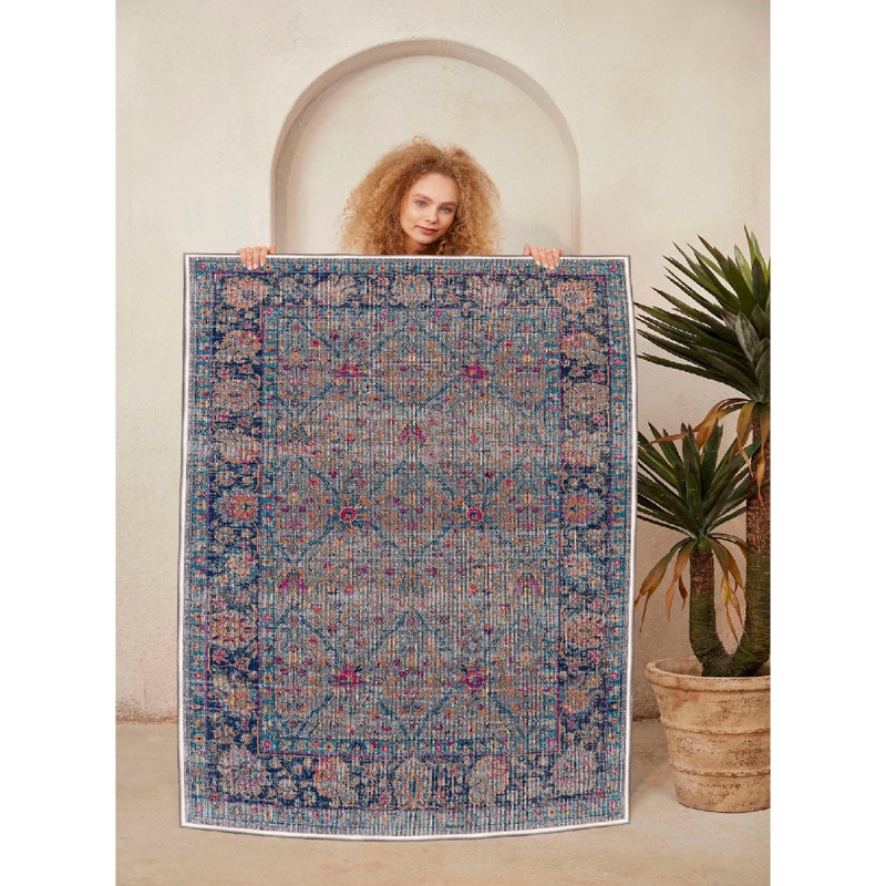 Warenne Luxurious Cotton Area Rug, 5.9 x 9.2 Feet | 100% Cotton, 1200 Grams per Square Meter | Pile Height: 0.4 in, Antibacterial, Non-Slip PVC Underside, Machine Washable | Elegant Cream & Beige Design for Home Décor