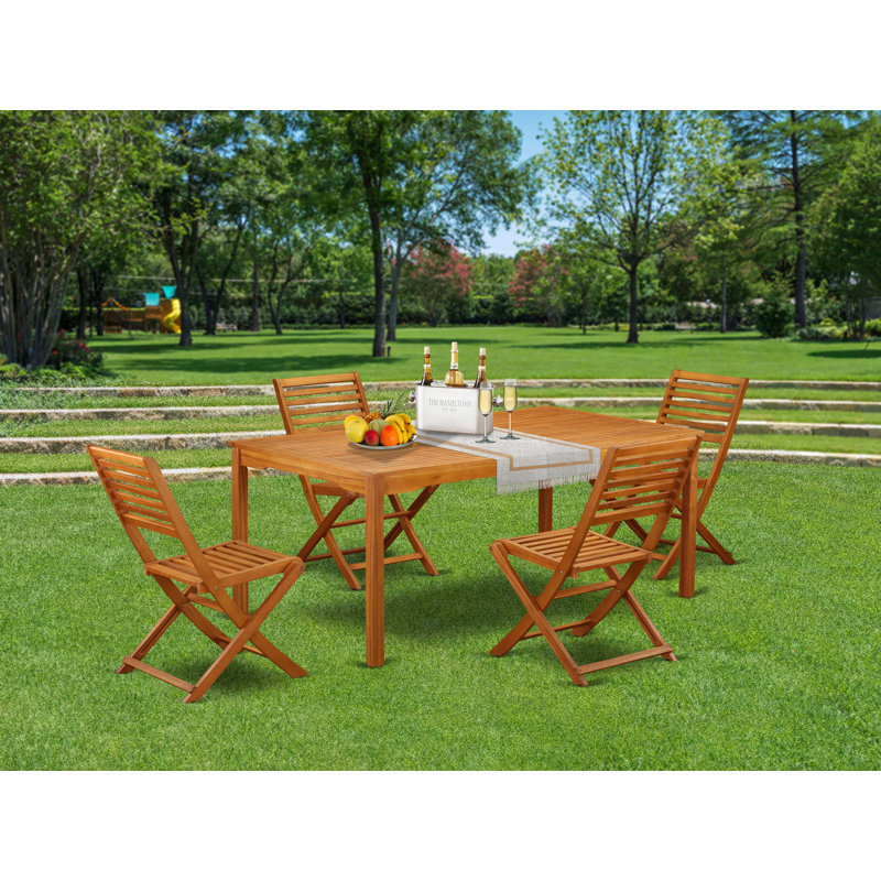 Ensemble de table de jardin 5 pièces comprenant une table de salle à manger d'extérieur rectangulaire en bois d'acacia et 4 chaises d'appoint pliantes, huile naturelle