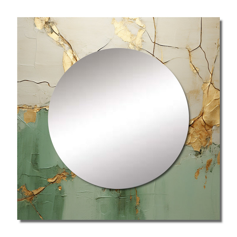 Pline - Miroir carré à spirales abstraites en pot vert, 29 po x 29 po
