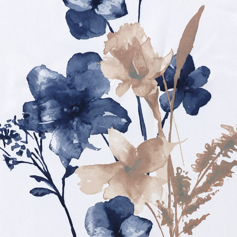 Peshy Floral 100% Blackout Grommet Curtain Panel Pair, Navy/Taupe, 84" L x 52" W 