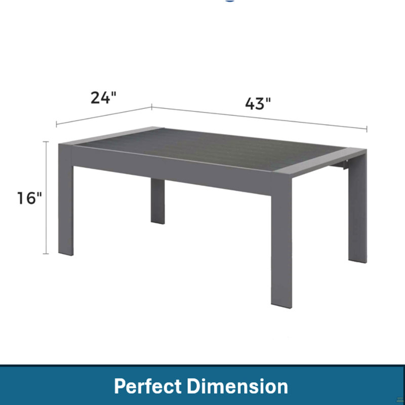 Table basse d'extérieur 43 po en aluminium toutes saisons, Gris