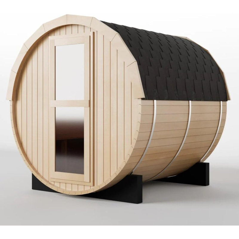 ZONEMEL Indoor and Outdoor Barrel Sauna Room, Canadian Hemlock Wood Steam Sauna with 4.5KW ETL TOULE Heater, Sauna Stove, Water Bucket, Rocks, 195℉, 220V (Hemlock, 3-4 Person)