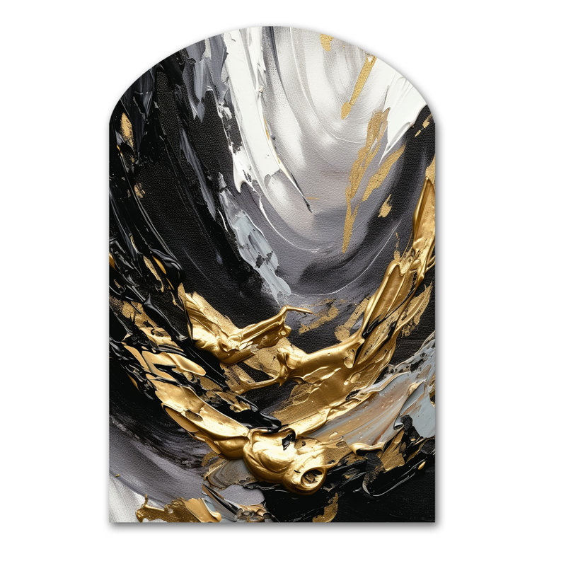 Vague dorée Reflections VIII - art mural abstrait en forme d'arche, H 34 po x l 25 po