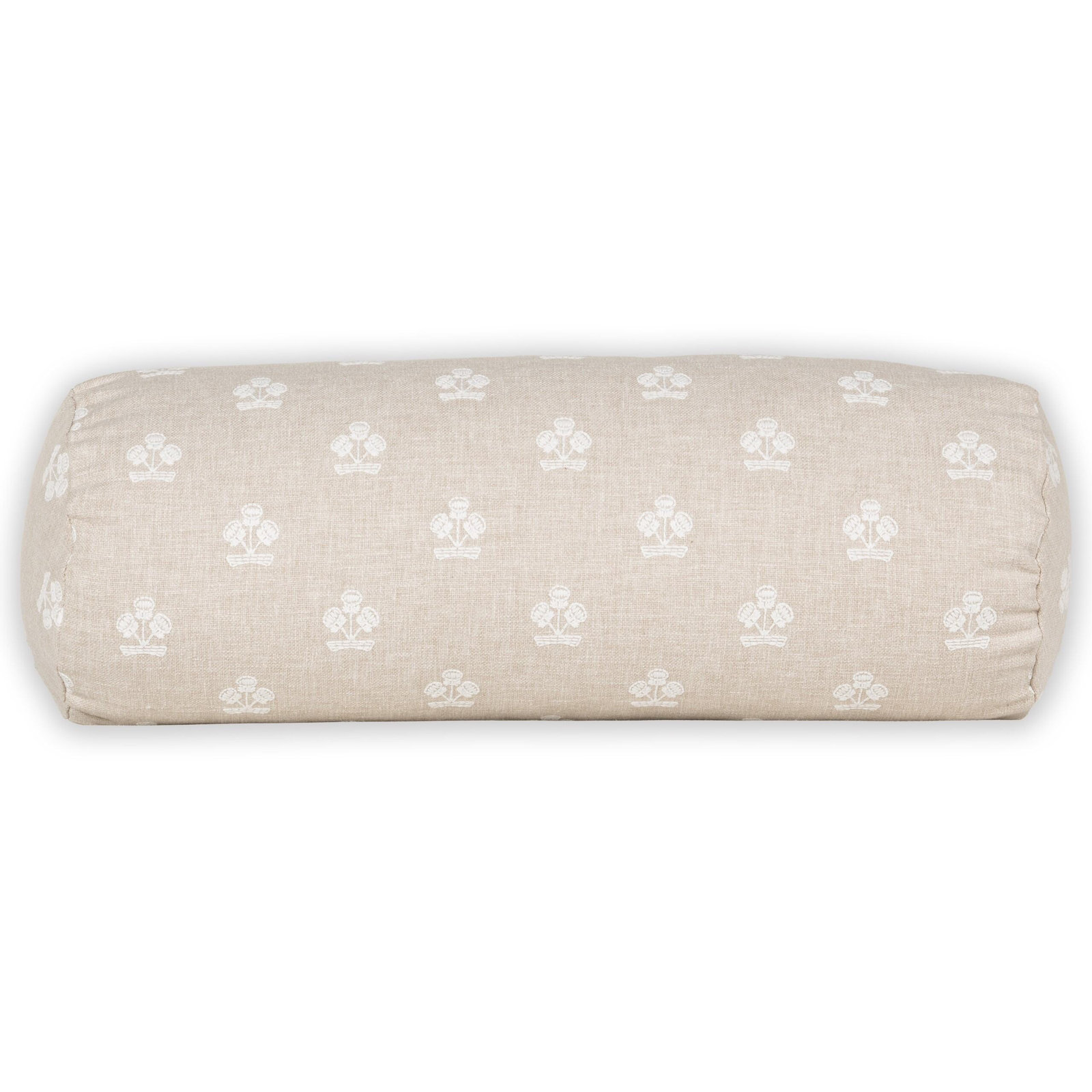 Hamachi Cotton Throw Pillow, Linen Beige Floral, Bolster 8"H x 21"W, Polyester