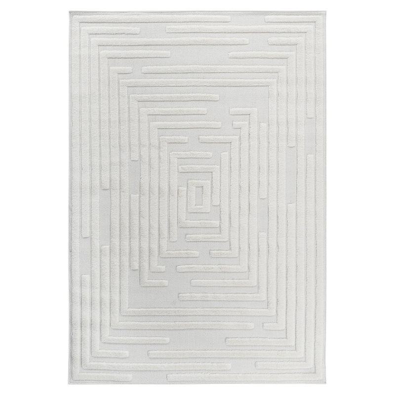 Step Collection High-Low Striped Cream Indoor Area Rug, 5'3''X7'6'', Modern, Contemporary, Geometric, Bohemian, Bedroom, Kitchen, Living Room, Non Shedding Carpet