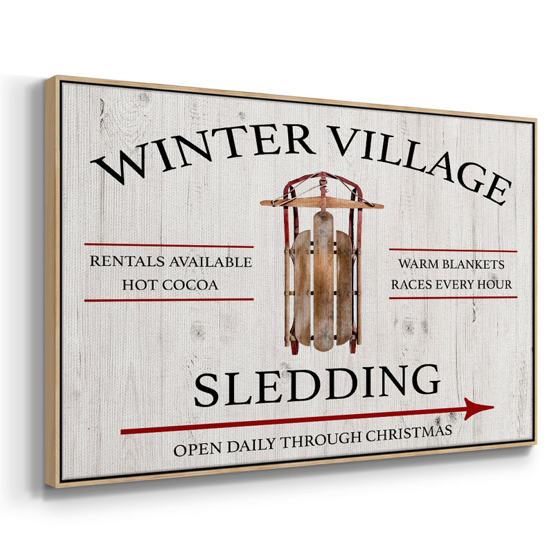 Traîneau à neige Winter Village, Toile avec cadre en bois naturel, H 17 po x l 25 po x P 2 po