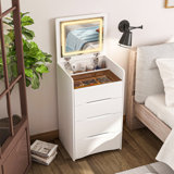 Brevyn 18.7'' Wide Makeup Vanity Table with Flip Top Lighted, Storage Makeup Stool