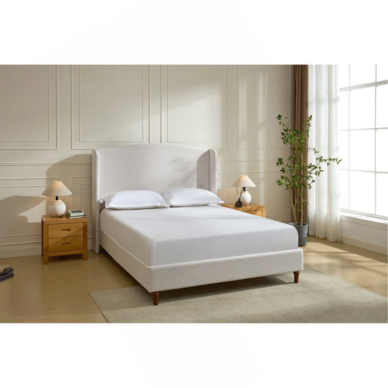 Très grand lit tapissier à oreilles Hannah / très grande tête de lit tapissier de 54 po Hannah / Toile texturée de qualité supérieure d'aspect chenille ivoire / motifs minimalistes / aucun sommier nécessaire / assemblage facile / très grand lit