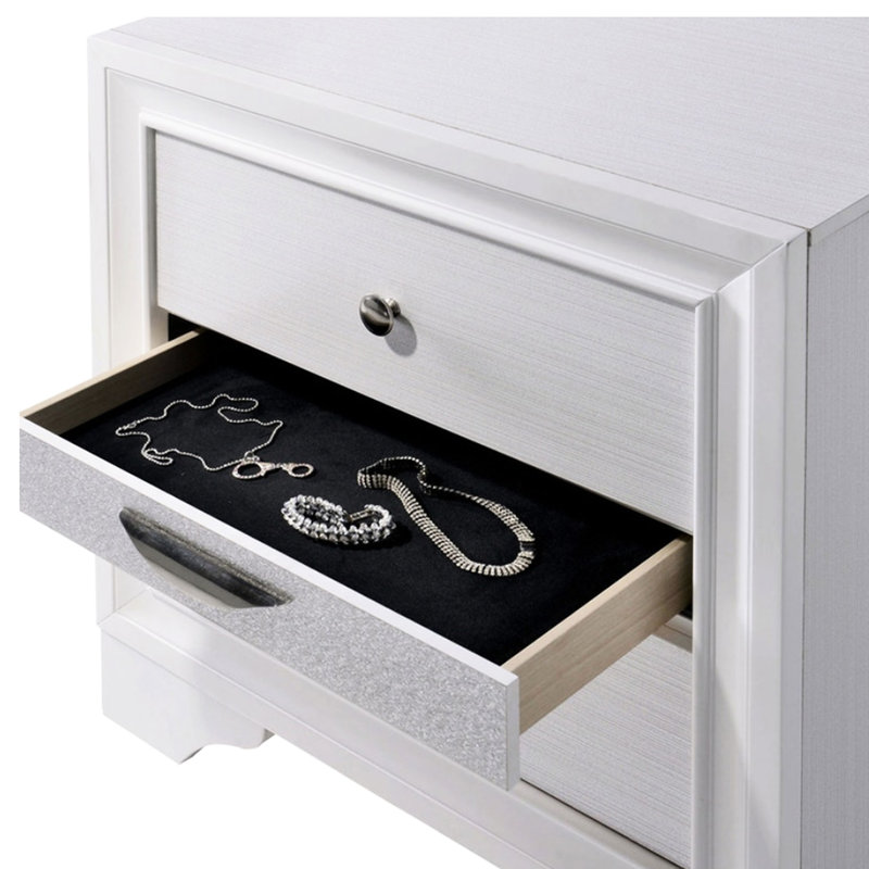 Table de chevet blanche 3 avec compartiment à bijoux caché - Style contemporain pour une utilisation moderne dans la chambre à coucher