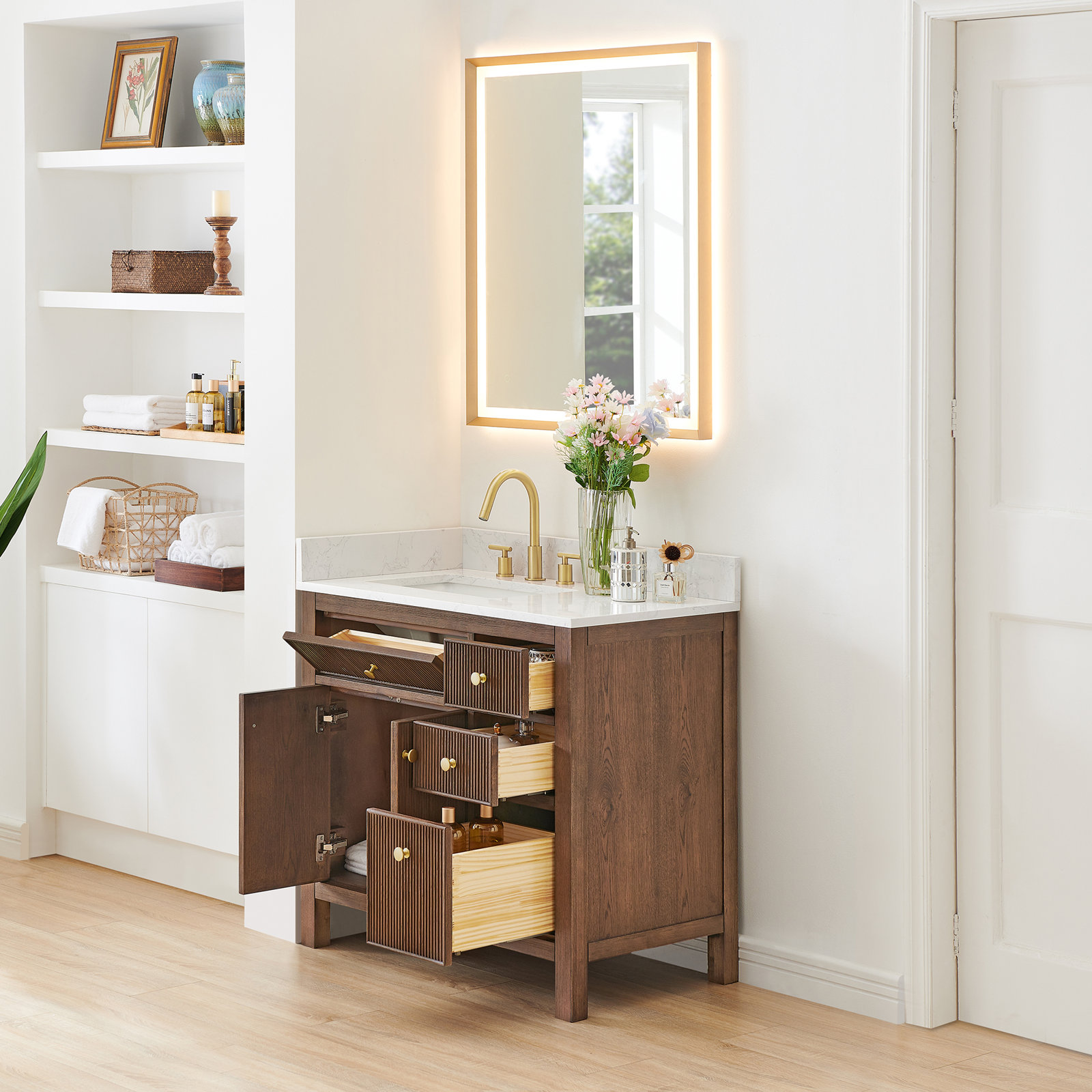 Lala 36" Single Bathroom Vanity, Brown Brushed Oak