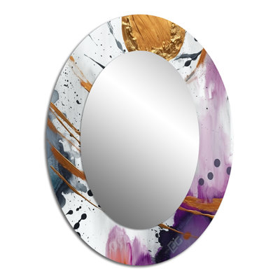 Cercles audacieux et marbre fusion V - grand miroir mural ovale sur métal