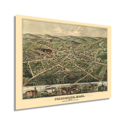 1879, carte de Foxborough, Massachusetts - affiche rétro de Foxborough