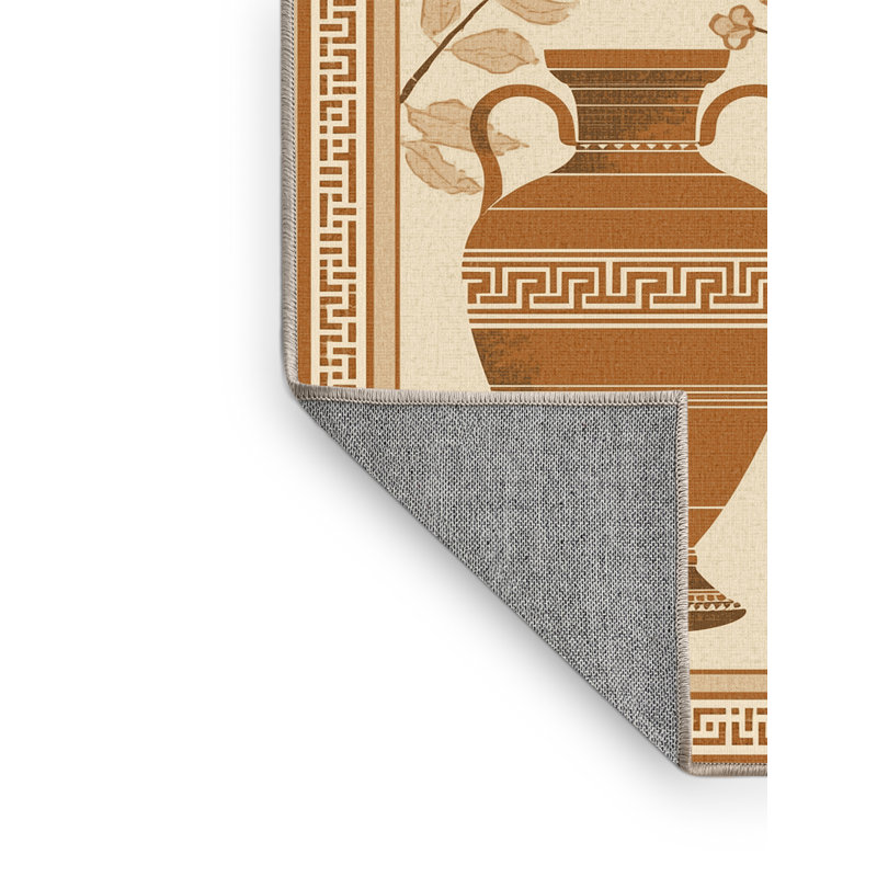 Tapis oriental traditionnel beige lavable à la machine Bergland - reliure beige, 7 x 10