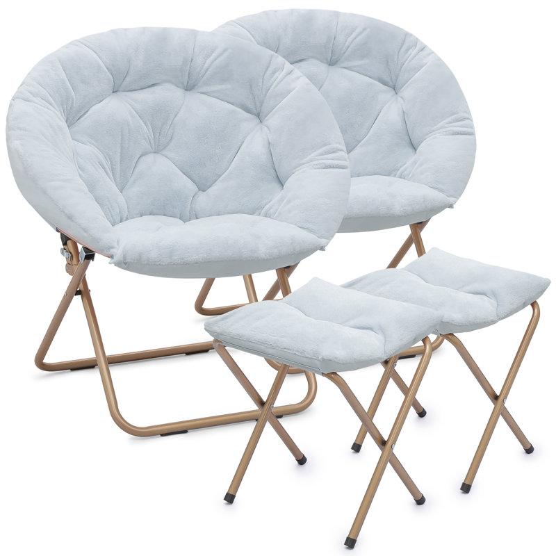 Fauteuil d'appoint pliant avec repose-pieds Marquice, Fourrure synthétique bleue