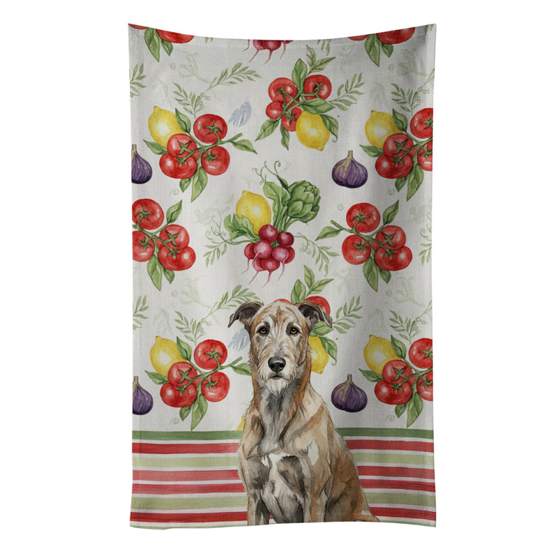 Brindle Irish Wolfhound Vegetables Kitchen Towel, Brindle Irish Wolfhound