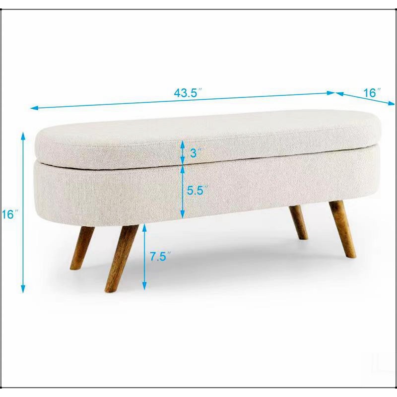 Banc de rangement repose-pieds ovale, pieds en bois d'hévéa
