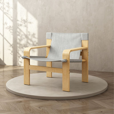 Detachable And Washable Oak Accent Chair Wide Armrest Mid-Century Lounge Chair Linen Fabric Armchair & Solid Wood Frame For Living Room, Bedroom, Balcony