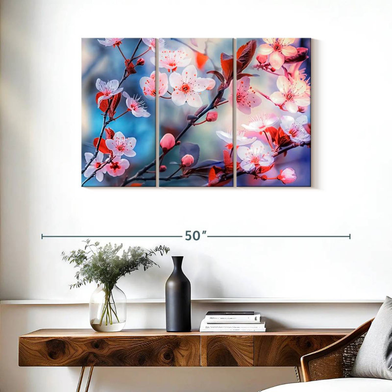 Fleurs de prunier Harnek au printemps, H 36 po x l 57 po