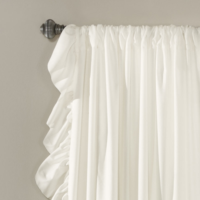 Pure White Ruffled Light-Filtering Cotton Polyester Curtains