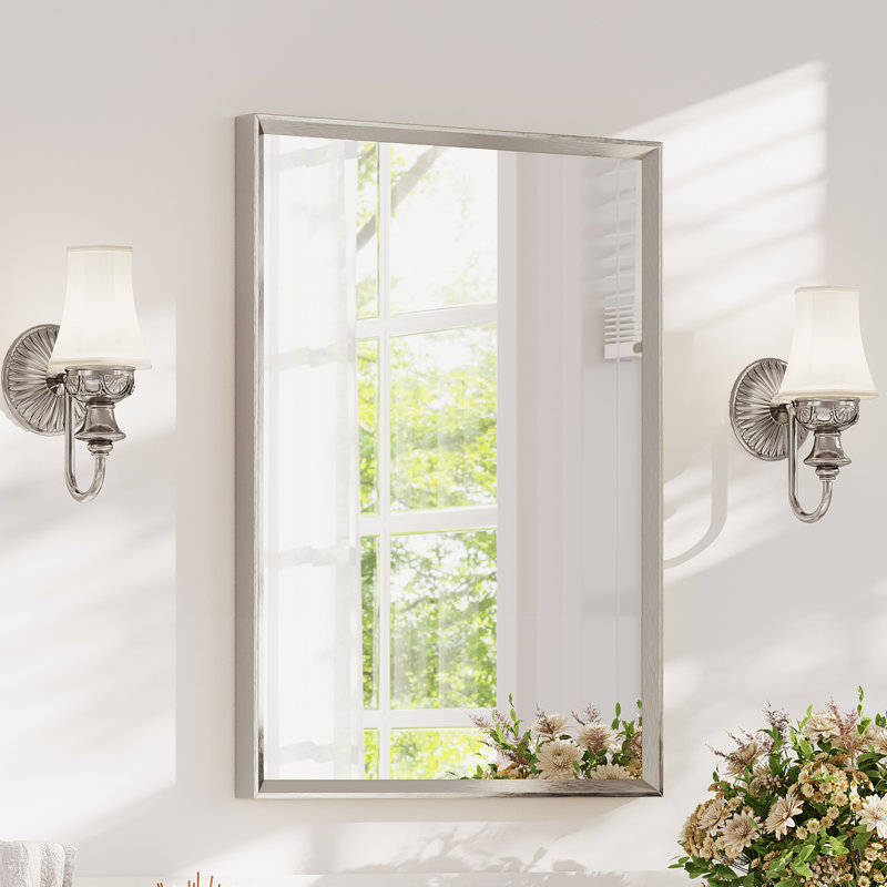 Miroir de salle de bain avec cadre en aluminium et verre trempé, 36 po x 72 po, Nickel brossé