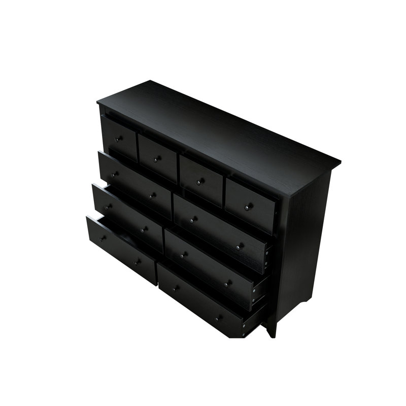 Commode noire à 10 tiroirs avec un style simple, une surface imperméable et un grand rangement, idéale pour l'organisation de la chambre à coucher, texture lisse, placards