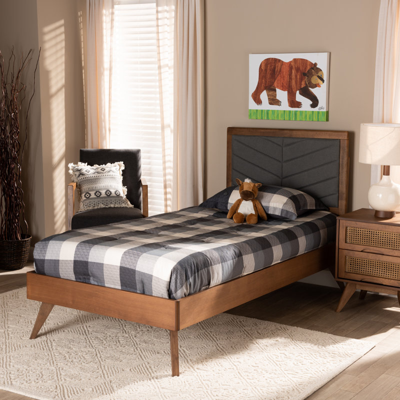 Upholstered Slat Bed, Dark Gray