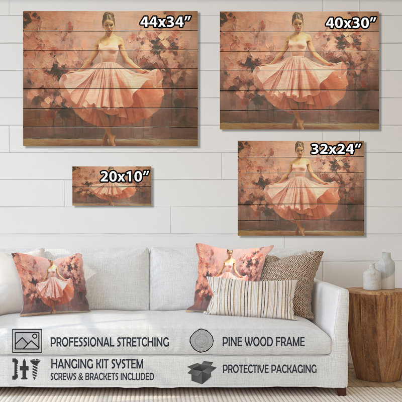 Pink En Pointe Elegance Dance - Ballet sur bois, H 10 po x l 20 po