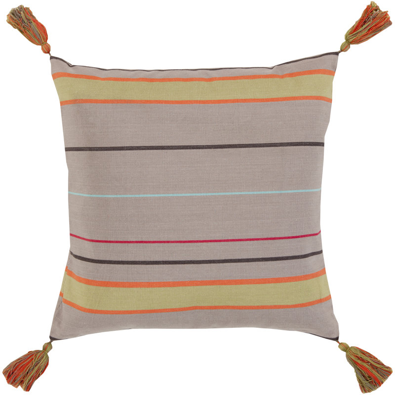 Stripe Tassels Cotton Throw Pillow, 22", Down
