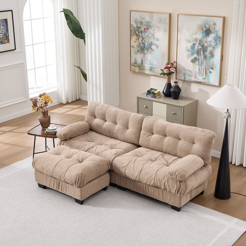 Canapé modulaire avec assise profonde et repose-pieds, Marron clair