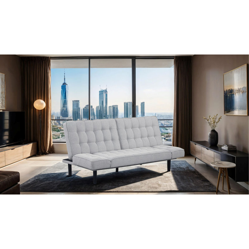 Futon canapé Biscuit capitonné dossier 1pc canapé réglable accoudoirs convertible en canapé-lit