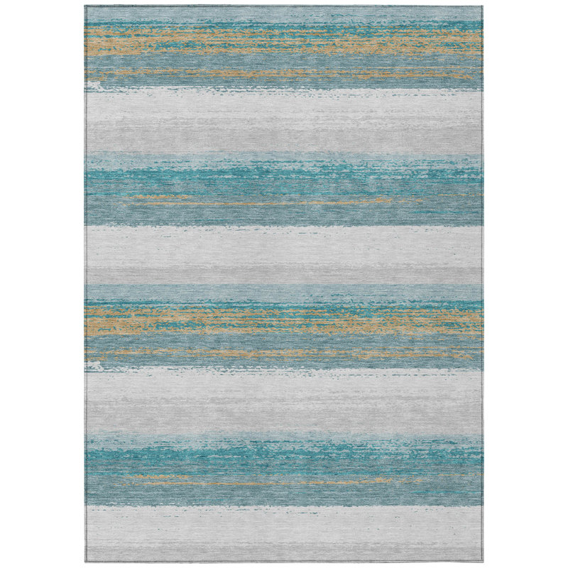 Machine Washable Indoor/Outdoor Chantille ACN2707 Stripes Rug, Teal, 5' x 7'6"