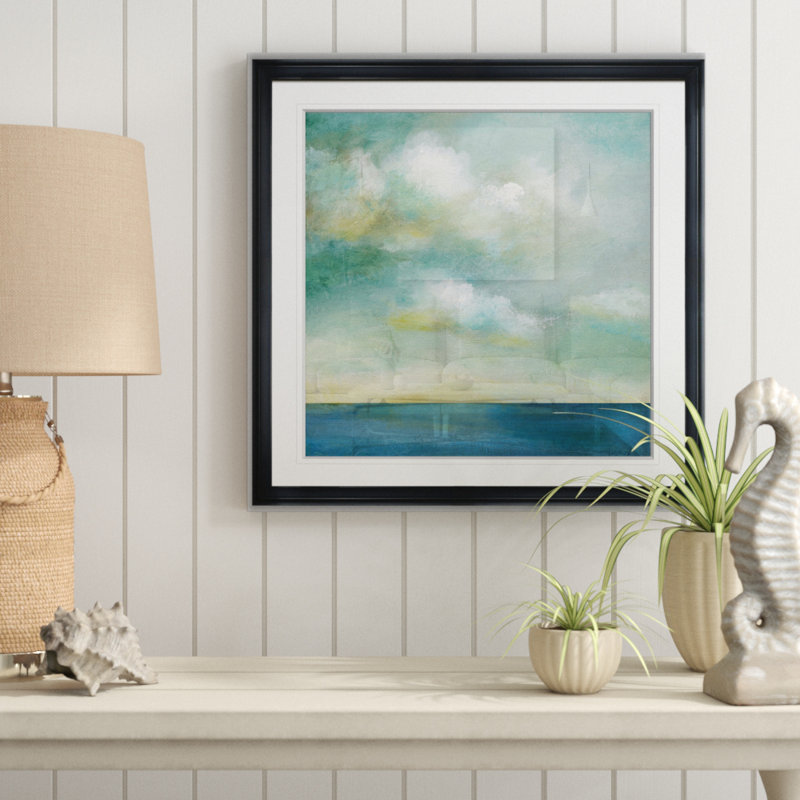 " Cloudscape I " Painting Print, 16" H x 16" W x 1.5" D, Black Plastic Framed