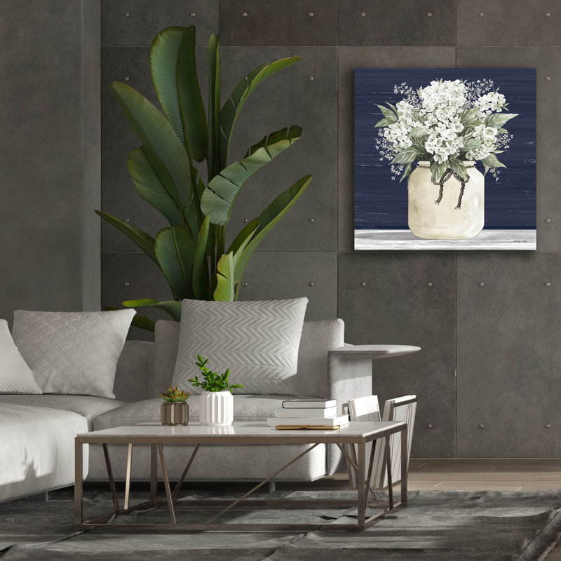 «White Flowers II» par Cindy Jacobs, art mural sur toile, H 37 po x l 37 po x P 1,5 po
