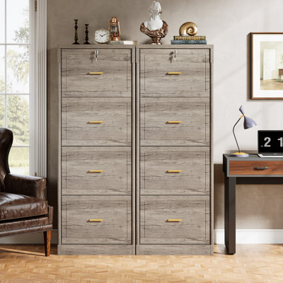 Ensemble de 2 classeurs verticaux à 4 tiroirs, armoire de rangement de bureau avec serrure, barres de suspension réglables, 130 cm (H) x 45 cm (P) x 58 cm (L)