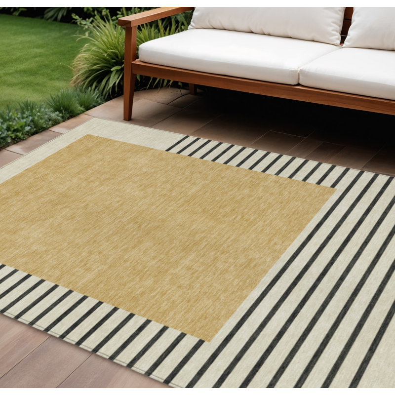Tapis intérieur lavable rayé noir et beige doré 8 pi x 10 pi