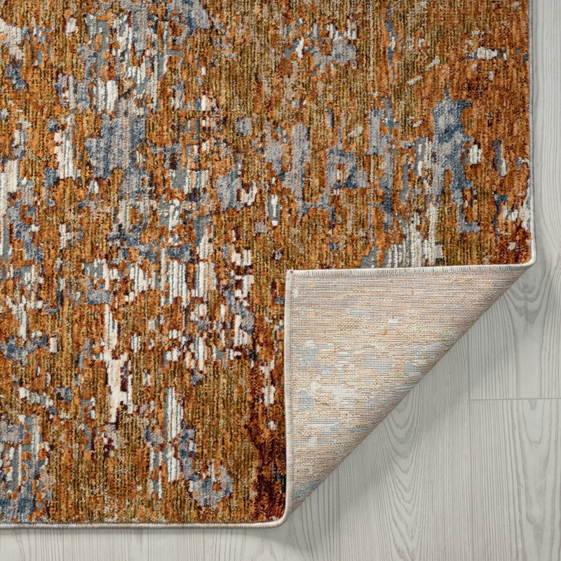 Hemingford Area Rug in Gray, Rectangle 9'6" x 13', Rust Tones/Indigo