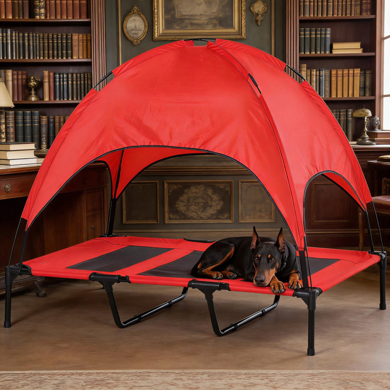 Lit pour animal de compagnie de style moderne, lit pour chien portatif surélevé, Noir / Rouge