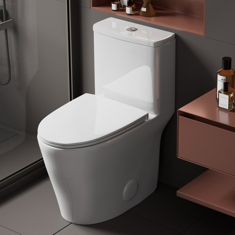Elongated One Piece Toilet with Comfort Seat Height 17.3", Power Dual Flush 0.8/1.28 GPF and MAP 1000g, White