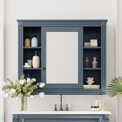 Armoire de rangement murale de salle de bain 35 po x 28 po, armoire à pharmacie, armoire murale moderne avec miroir, armoire à miroir avec 6 tablettes ouvertes (meuble-lavabo non inclus)