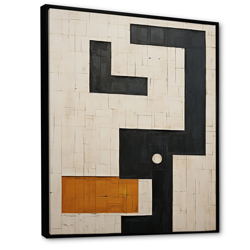 Nouvel ordre abstrait monochrome - art mural abstrait géométrique, H 44 po x l 34 po, Floater Framed Print, Noir