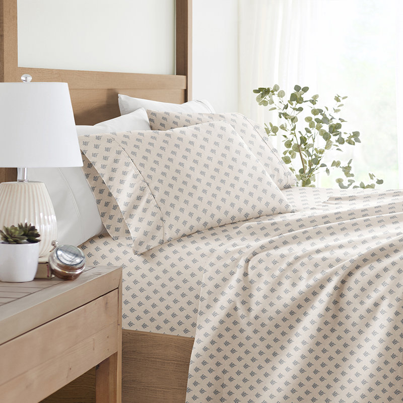 Blue Floral Microfiber Queen Sheet Set with Pillowcases