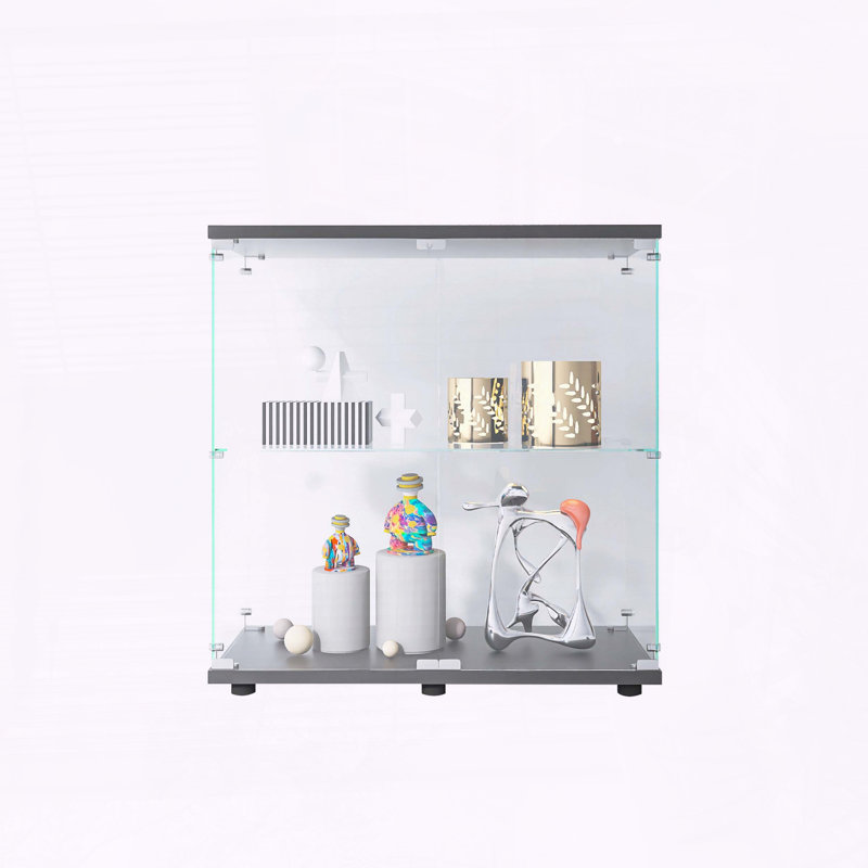 Vitrine en verre 2 couches avec serrure et verre trempé