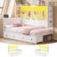Lit d'angle simple avec 4 tiroirs et 10 poches de rangement, lit de jour avec tablette et portemanteau, lit plateforme simple en métal avec station de charge, lumière DEL, lit d'angle simple en L, blanc-1346539057