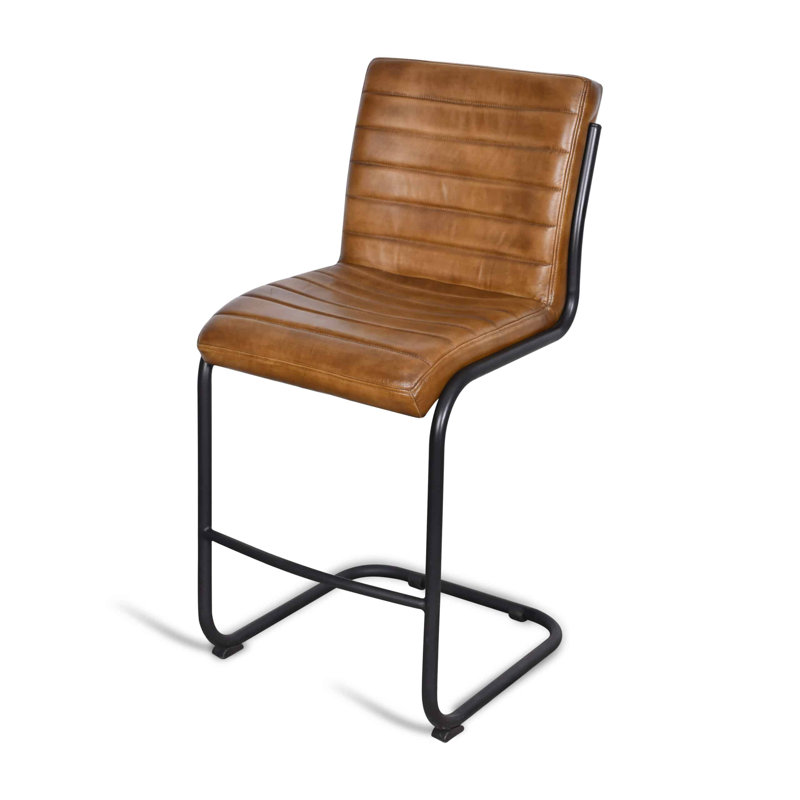 Almeeta Upholstered Counter Stool with Metal Frame, Brown