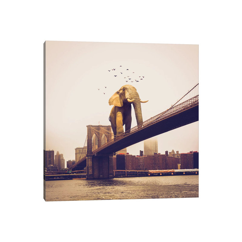 Elephant Bridge Amble by Soaring Anchor Designs - Gallery-Wrapped Canvas Giclée on Canvas, 30.48 cm H x 30.48 cm W, Canvas