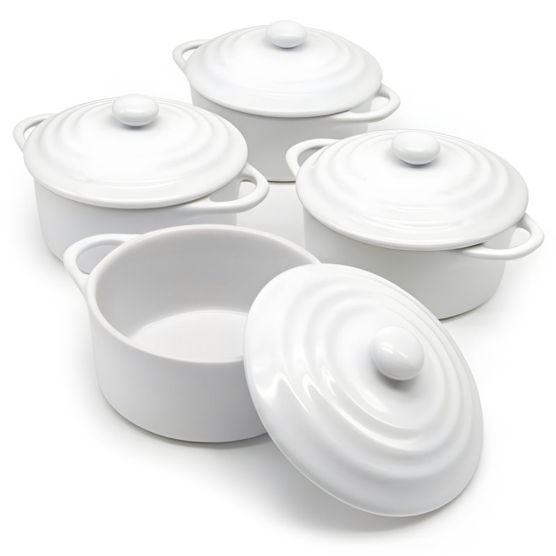12 oz. Kook Mini cocottes en céramique avec couvercle, Blanc