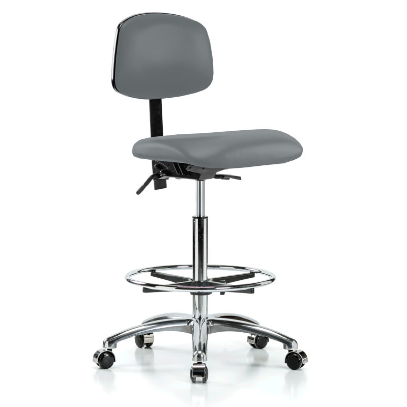 PERCH Chrome Laboratory Chair with Adjustable Back Support and Foot Ring | High Bench Height 24-33.5", Cinder Fabric
