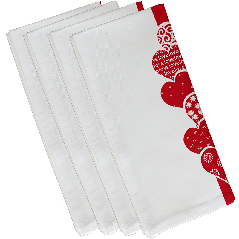 Ensemble de serviettes 4 pièces Saint-Valentin, L 18 po x L 18 po, Rouge