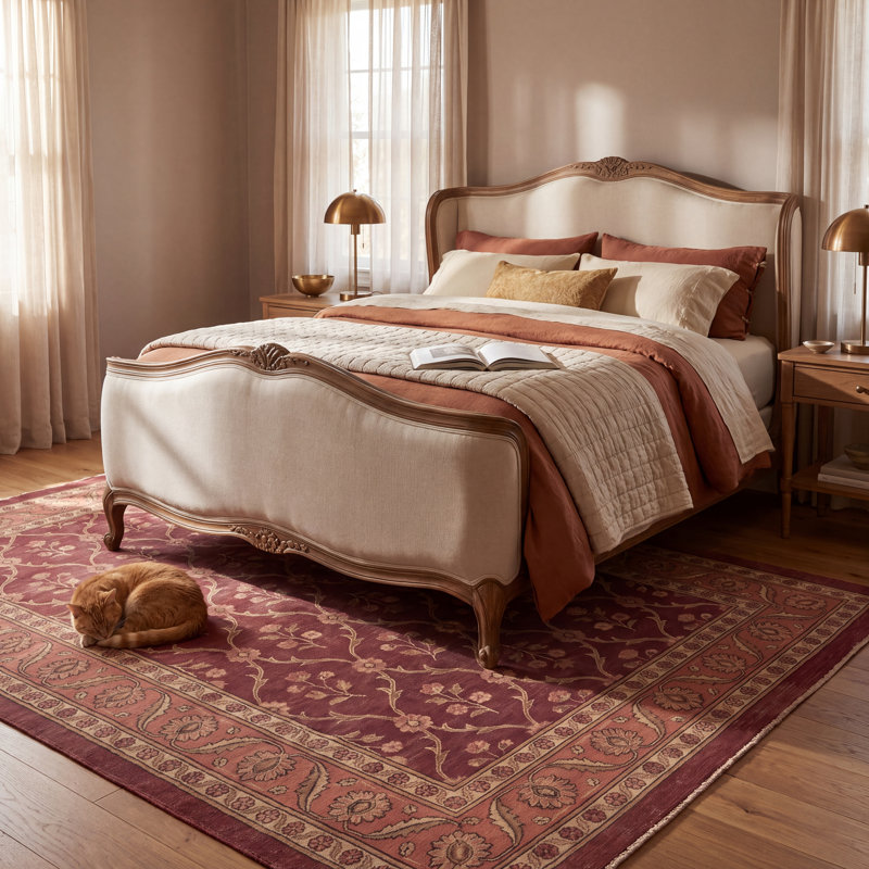 Tapis Anhydrite Traditionnel à Motifs Florals Allover Bordeaux Cuivre Vert Crème Rose Antidérapant à Poils Courts Intérieur Extérieur Adapté aux Animaux de Compagnie Salon Chambre Salle à Manger Entrée Couloir Bureau Lavable